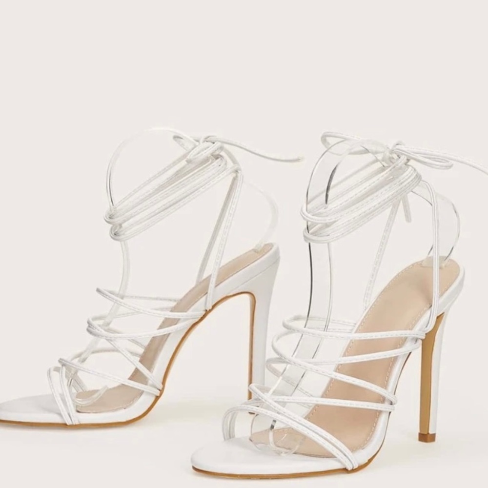 White Lace up heels